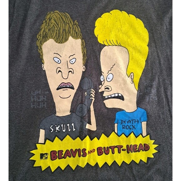 Beavis & Butthead Gray Graphic T-Shirt MTV Laughing Making Phone Call Mens Small - Picture 2 of 6
